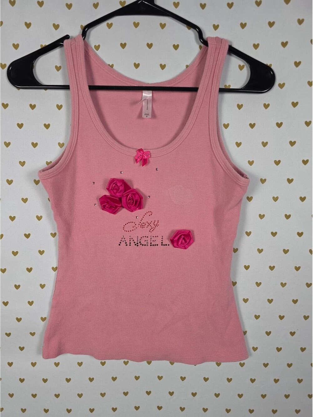 Vintage 2003 Victoria's Secret Sexy Angel Rhinestone Rose Tank Top S BLING